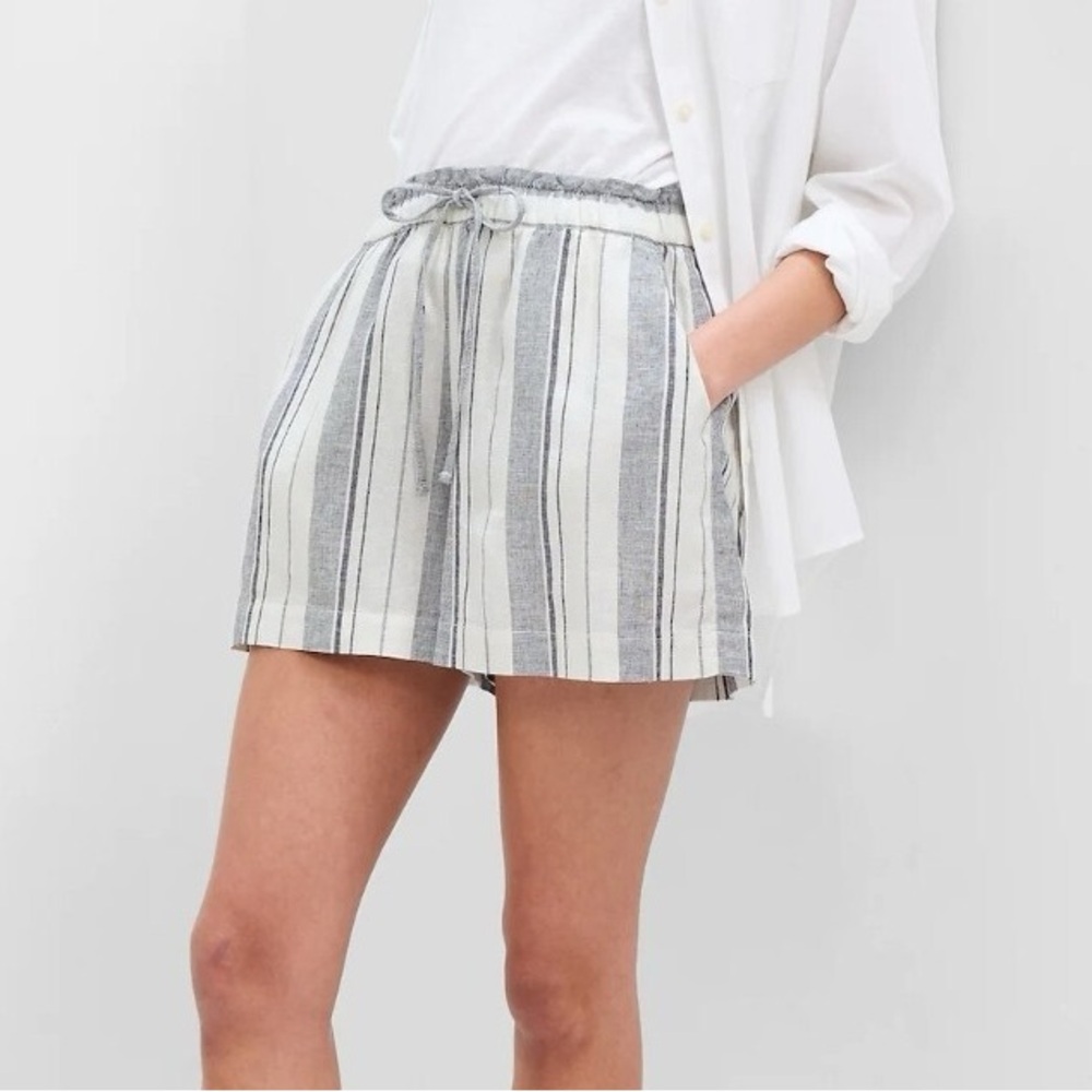 Gap 4" Stripe Linen-Blend Pull-On Shorts M Drawstring Waist Pockets Lightweight